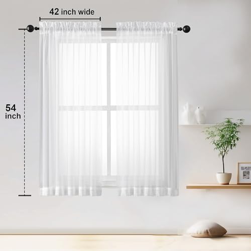 Sheer White Curtains Living Room 54 inches Long (White / 42"W x 54"L (Pack of 2))