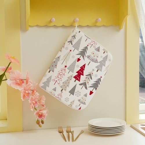 Christmas Decor Dish Drying Mat 18 x 24 inch Geometric Colorful Christmas Tree Pine Trees Decorative Drying Mats Microfiber Absorbent Dish Washable Draining Mat for Kitchen Counter (24" x 24" / Christmas1)