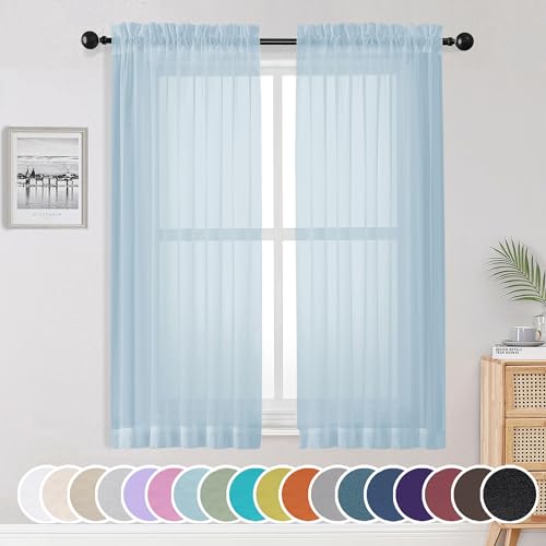 Sheer Curtains 63 inch Length 2 Panels Set (Sky Blue / 42"W x 63"L (Pack of 2))