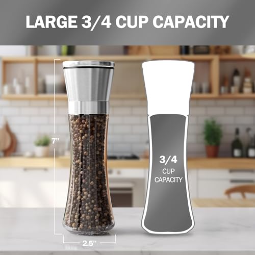 Original Stainless Steel Sea Salt and Pepper Grinder Set of 4 (Clear Glass / 4pk)