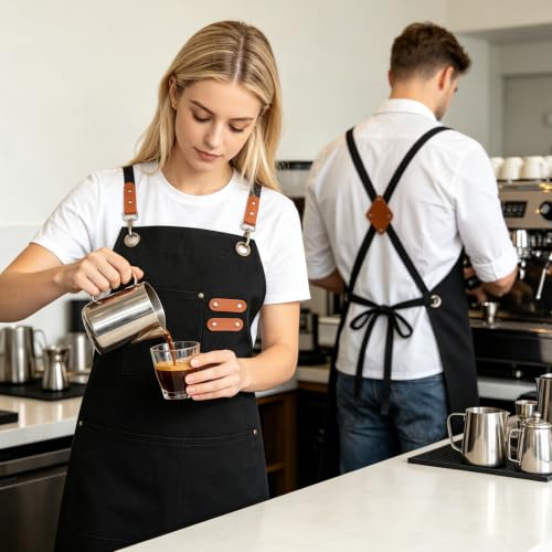 Chef Aprons for Men Women with 4 Pockets (Black)