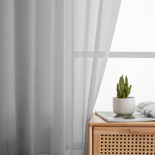 Sheer Curtains 72 Inches Long for Living Room Bedroom (Light Grey / 42"W x 72"L (Pack of 2))