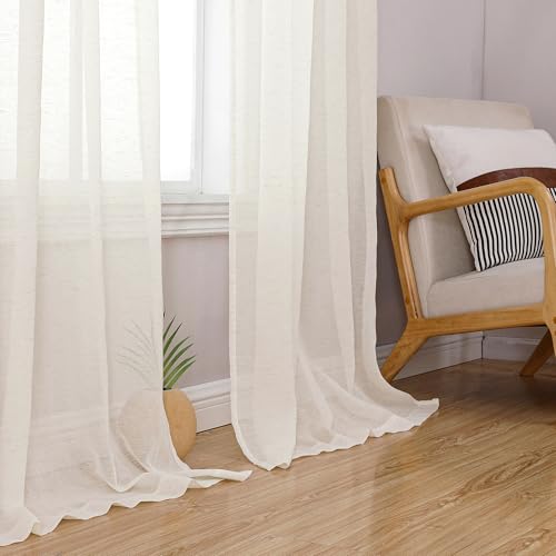 Natural Linen Textured Sheer Curtains 72 inches Long 2 Panels (Natural / 40"W x 72"L (Pack of 2))