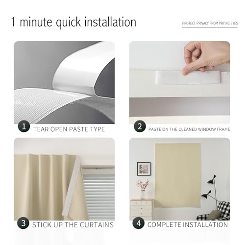 Instant Blackout Window Curtain with Reusable Adhesive (71"W x 72"L (Pack of 1) / Beige)