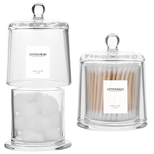2 Pack Qtip Holder Thick Glass Apothecary Jars with Lid for Bathroom Accessories Vanity Organizers and Makeup Storage for Cotton Ball (White)