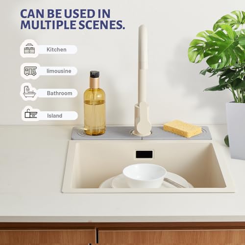 Fast Drying Stone Faucet Mat for Kitchen Sink stone quick dry around faucet (Gray.15.8" x 3.9")