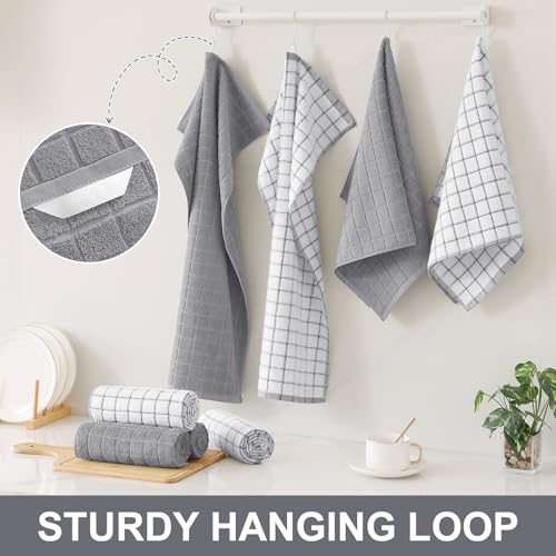 Large Premium Cotton Kitchen Towels 16"x 28" (Light Grey / 16" X 28" - 6 Pack)
