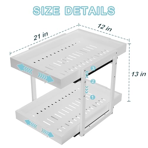 2 Tier Expandable Pull Out Cabinet Organizer (21" Deep / White)