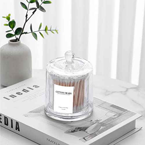 2 Pack Qtip Holder Thick Glass Apothecary Jars with Lid for Bathroom Accessories Vanity Organizers and Makeup Storage for Cotton Ball (White)
