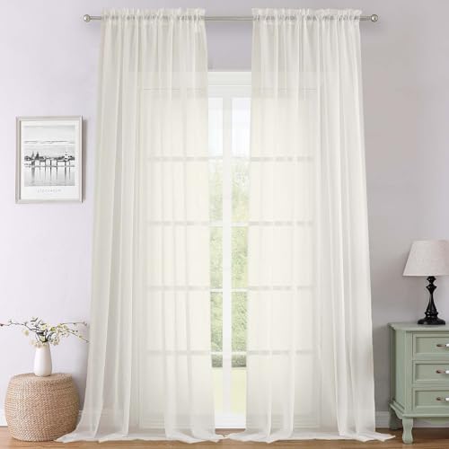 Ivory Sheer Curtains 120 Inches Long 2 Panels (Ivory / 59"W x 120"L (Pack of 2))
