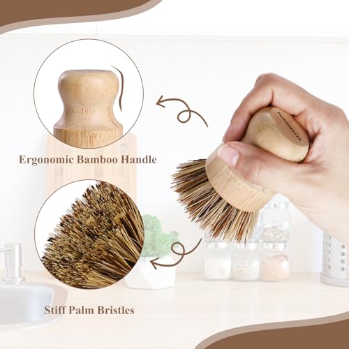 4 Pack Bamboo Dish Brush with Palm Fiber