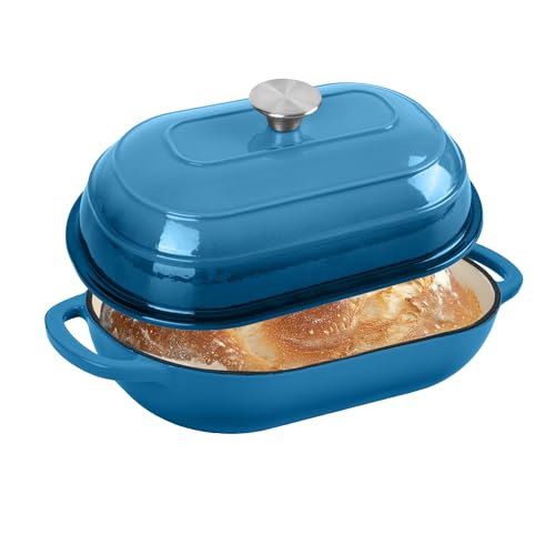 Premium Enameled Cast Iron Dutch Oven for Bread Baking (Oval Blue / 5 QT)