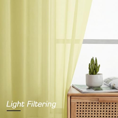 Light Yellow Sheer Curtains 72 Inches Long 2 Panels for Living Room (Light Yellow / 42"W x 72"L (Pack of 2))
