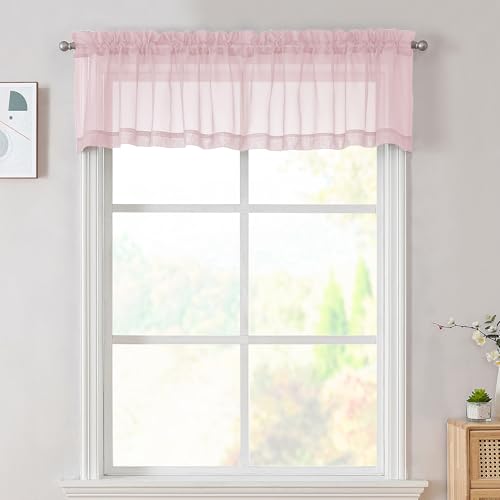 Blush Pink Sheer Valances for Windows 14 Inch Length 2 Pcs (Blush / 42"W x 14"L (Pack of 2))