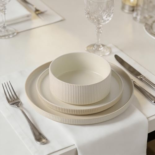 Stoneware Dinnerware Sets for 4 (Matte White / 4-Set(12pcs))