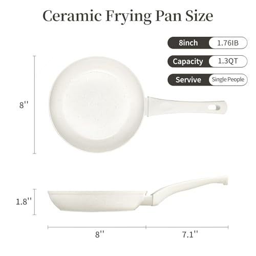 8 Inch Nonstick Frying Pan Small Egg Pan Skillet (8 Inch / White)