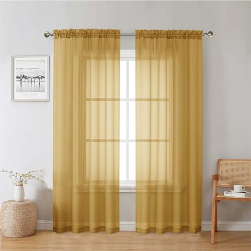 Gold Sheer Curtains 78 Inches Long 2 Panels (Gold / 42"W x 78"L (Pack of 2))