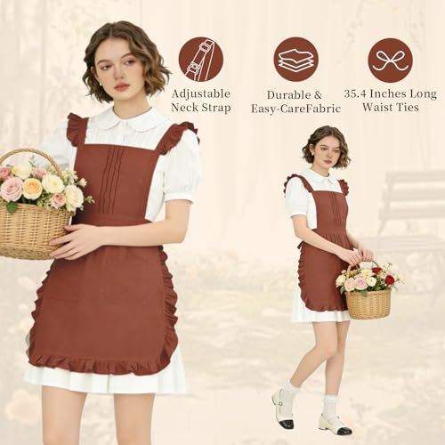 Vintage Ruffle Apron for Women (Red)