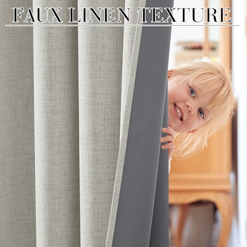 Greige 100% Blackout Linen Curtains 90 inches Long for Living Room (Greige / 52"W x 90"L (Pack of 2))