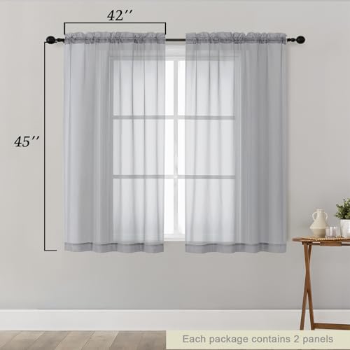 Light Grey Sheer Curtains for Bedroom Living Room 45 Inch Length 2 Panels (Light Grey / 42"W x 45"L (Pack of 2))