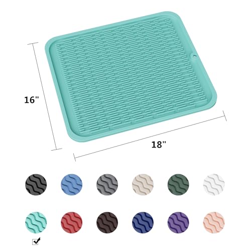 Oversized Silicone Dish Drying Mat for Kitchen (Mint Green / 18" x 16")