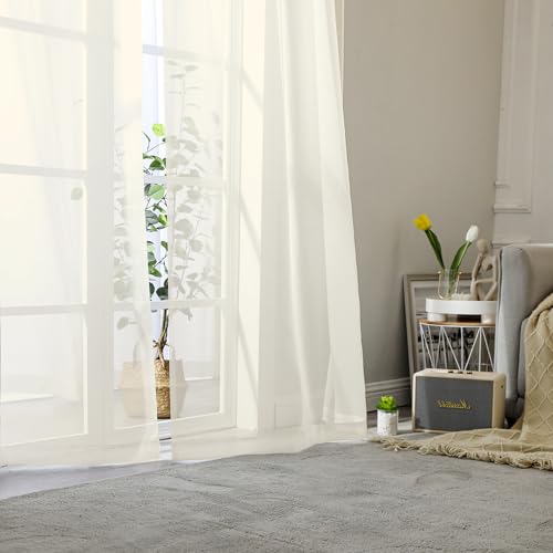 Cream Sheer Curtains 48 Inch Length 2 Pcs (Cream / 42"W x 48"L (Pack of 2))