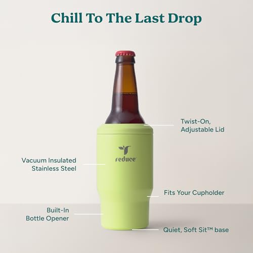 4-in-1 Drink Cooler - Versatile Can & Bottle Holder with Vacuum Insulation - Keeps Drinks Cold Up to 4 Hours - Includes Bottle Opener - Fits Cupholders & Dishwasher Safe - 14oz - Mojito (Mojito / Single)