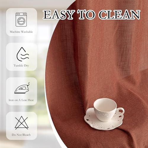 Sheer Linen Curtains 63 Inch Length for Bedroom (50"W x 63"L (Pack of 2) / Terracotta)