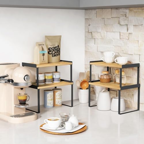 Cabinet Shelf Organizer Set of 4 (Medium / Black-bamboo)
