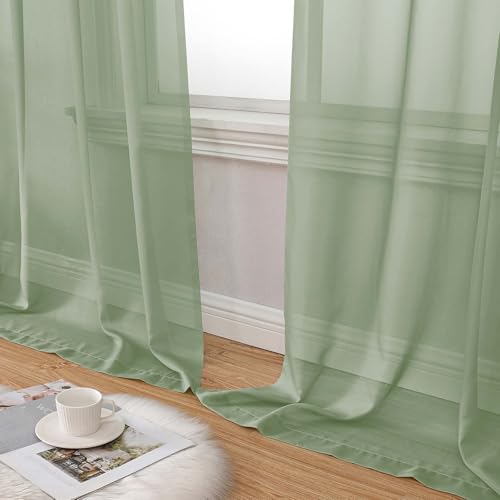Extra Long Sage Green Sheer Curtains for Bedroom Living Room 120 Inches Long 2 Panels Set (Sage Green / 59"W x 120"L (Pack of 2))