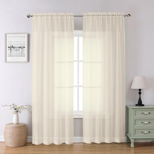 Cream Sheer Curtains 84 Inches Long for Living Room (Cream / 42"W x 84"L (Pack of 2))