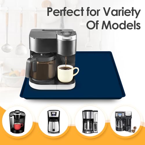 Silicone Coffee Maker Mat with Lip for Countertops (Navy Blue / 19.7'' x 15'')