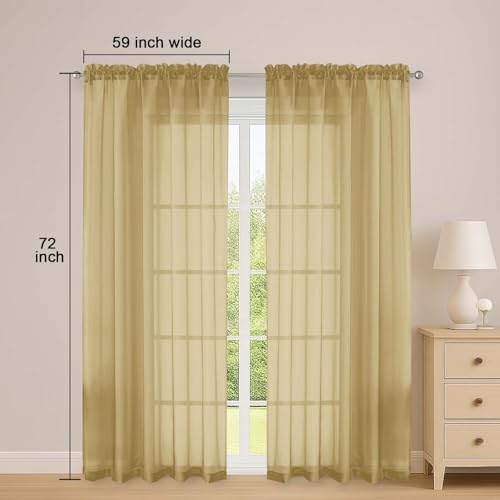 Gold Sheer Curtains 72 Inches Long 2 Panels Set (Gold / 59"W x 72"L (Pack of 2))