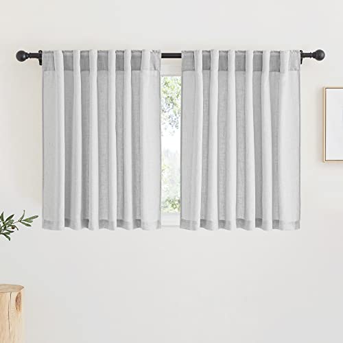 Linen Semi Sheer Kitchen Window Curtains Over Sink 36 inches Length (Dove Grey / 52"W x 36"L (Pack of 2))