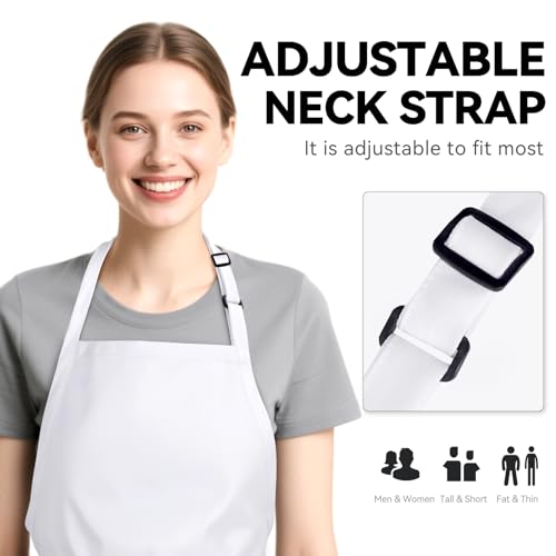 Kitchen Cooking Apron with 3 Pockets (White)