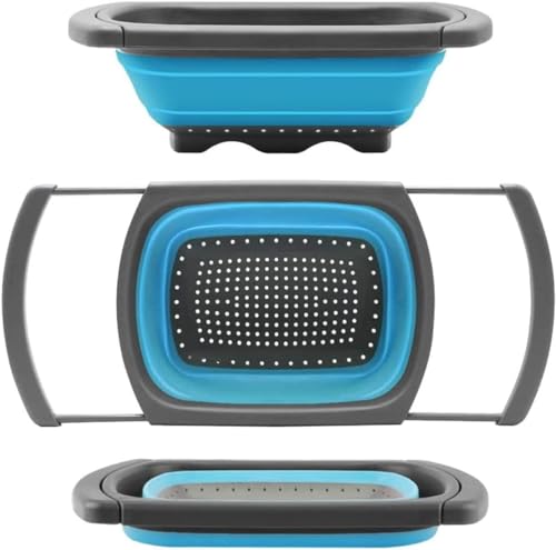 Collapsible Colander Strainer with Extendable Handles (Blue)