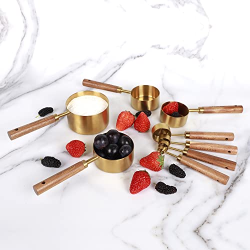 Collection 8 Piece Gold Measuring Cups Set and Measuring Spoons (Gold)