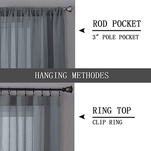Short Sheer Curtains Linen Textured Bedroom Curtain Sheers Light Filtering Rod Pocket Voile Curtains for Living Room (54"W x 45"L (Pack of 2) / Dark Grey)
