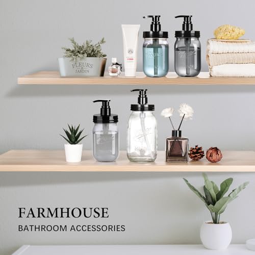 Plastic Mason Jar Soap Dispenser with Pump Lid 16OZ (Black Jar + Black Pump)