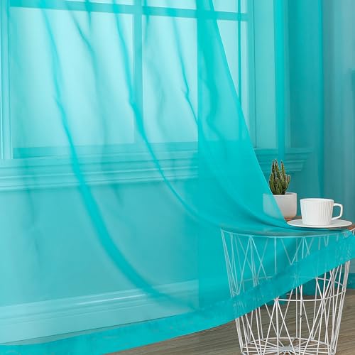 Turquoise Sheer Curtains 90 Inches Long 2 Panels (Turquoise / 42"W x 90"L (Pack of 2))