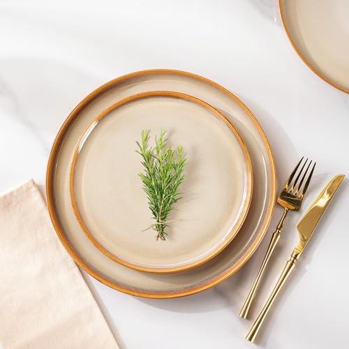 Ceramic Dinner Plates Set of 6 (10.5 Inch for 6 / Reactive-Kahki)