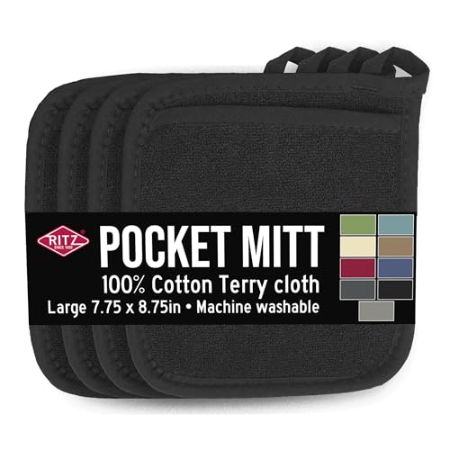 Terry Pocket Mitt & Hot Pad (4-Pack / Black)