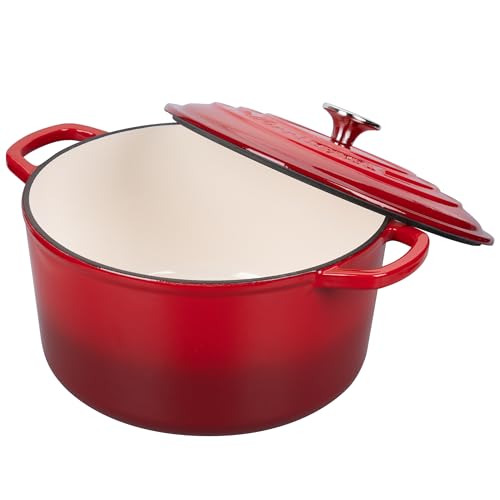 Enameled Cast Iron Dutch Oven Pot with Lid (4.5 QT / Red)