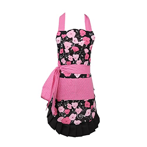 Kitchen Aprons for Women with 2 Pockets (Pink-adult)