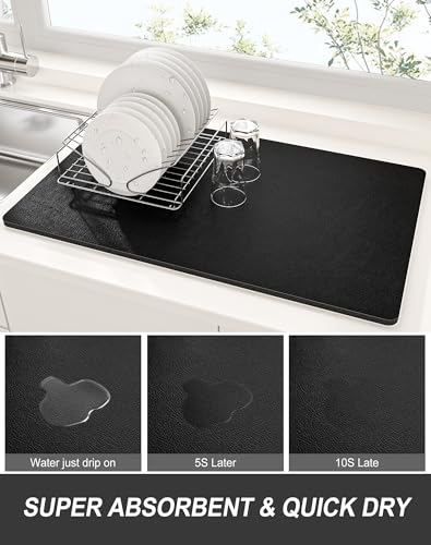 Dish Drying Mat for Kitchen Counter (A-jet black / 15" x 24")
