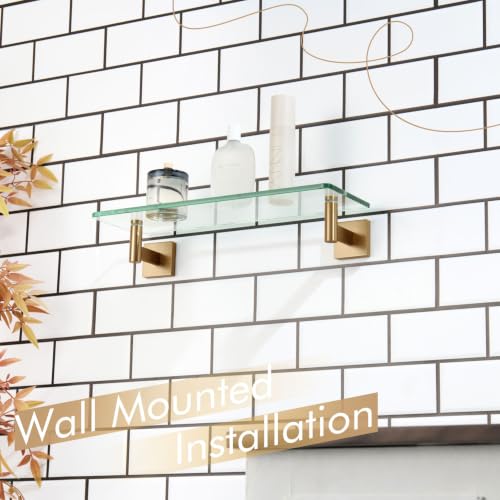 Wall Shelves Bathroom Hardware Glass Floating Shelf 16 (Champagne Bronze / 16-Inch)