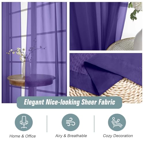 Purple Sheer Curtains 63 Inch Length 2 Panels (42"W x 63"L (Pack of 2) / Purple)