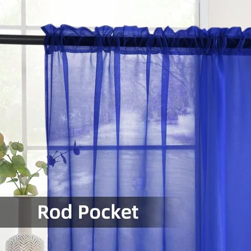 Solid Sheer Rod Pocket Curtain Voile Draperies 2 Panels White Beige Black Ivory Coffee 26 Inch Width 30 Inch Long 1 Pair for Kitchen Bedroom Children Living Room Yard (Blue Sapphire / 26"W x 30"L (Pack of 2))