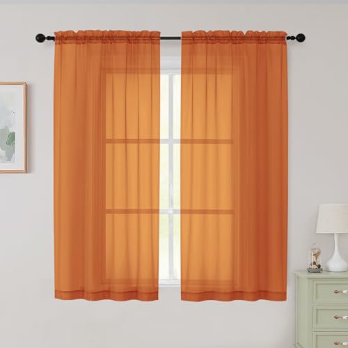 Sheer Orange Curtains for Bedroom Living Room 54 Inch Length 2 Panels Set (Orange / 42"W x 54"L (Pack of 2))