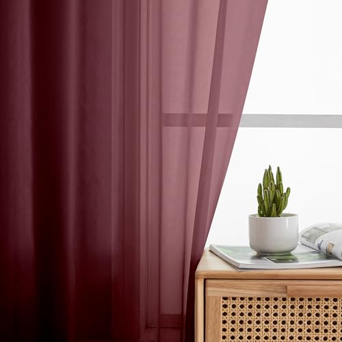 Short Sheer Black Curtains for Living Room 45 inch Length 2 Panels Set (40"W x 45"L (Pack of 2) / Burgundy)
